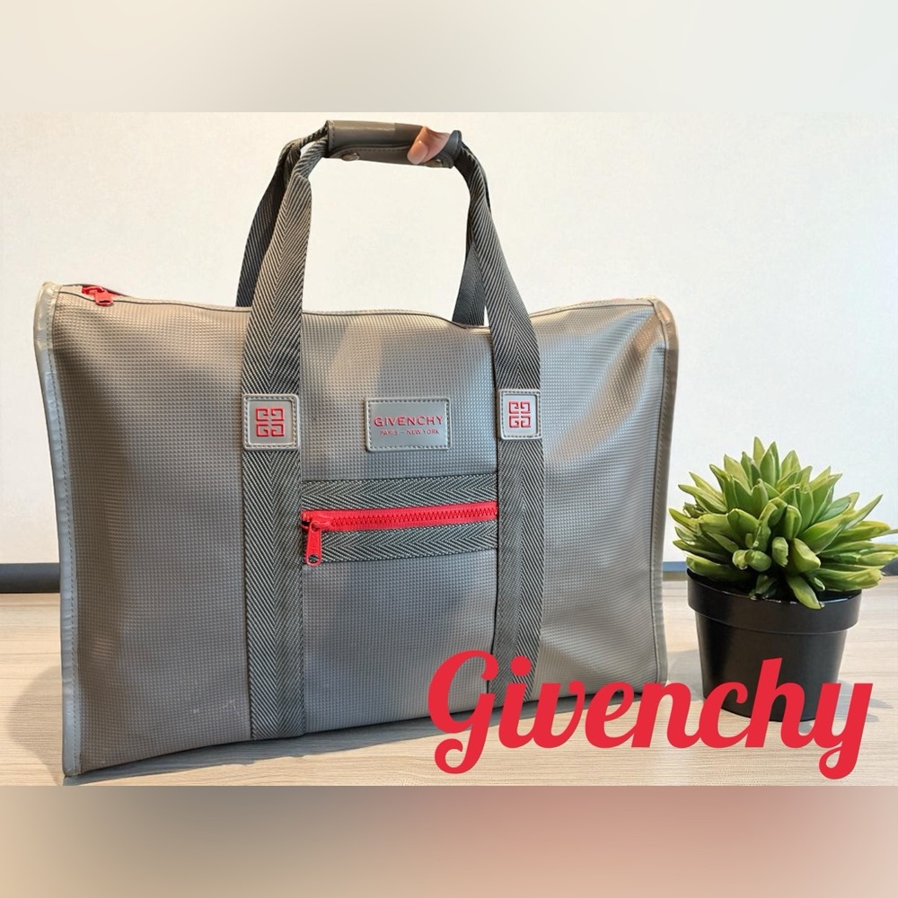 Givenchy Paris - New York Gray & Red Weekender Travel Handbag EUC